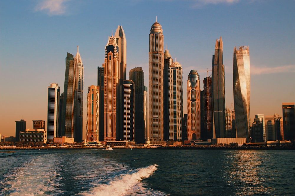 Residential towers along Dubai Marina in evening light